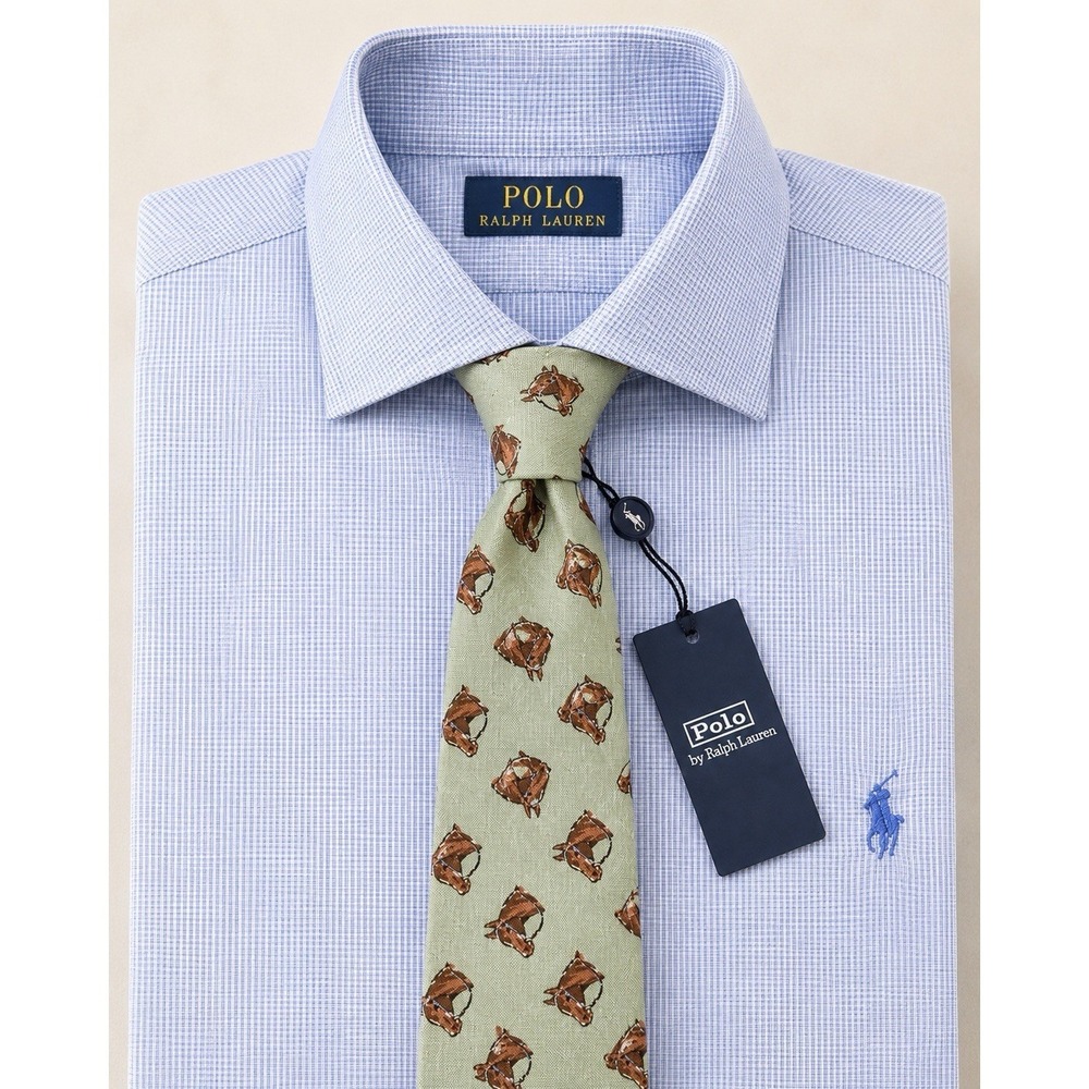 Polo Ralph Lauren Men's Equestrian Linen Tie Mint Green Horse Print Italy NWT